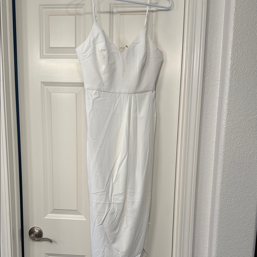 Lulu's Chic White Midi Dress with Spaghetti Straps